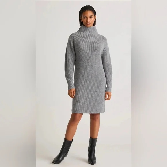 Quince Merino Wool Relaxed Turtleneck Sweater Dress Light Heather Gray, Size M - Picture 8 of 11